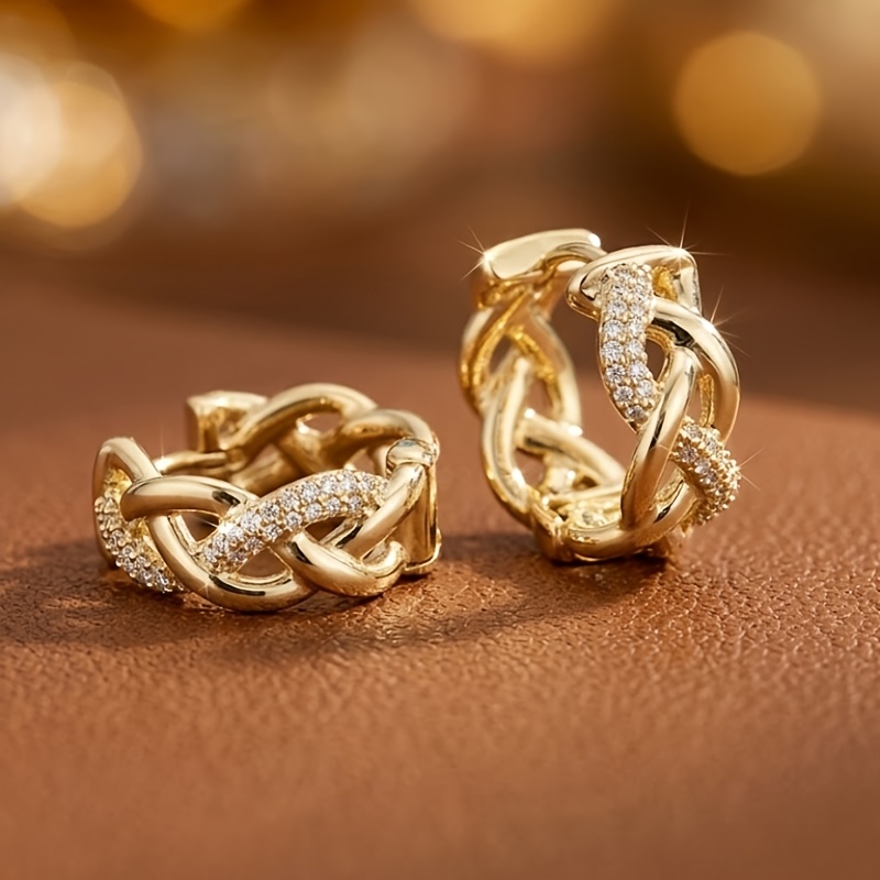 Women's Luxurious Twisted H-Shaped Copper Inlaid Cubic Zirconia Earrings